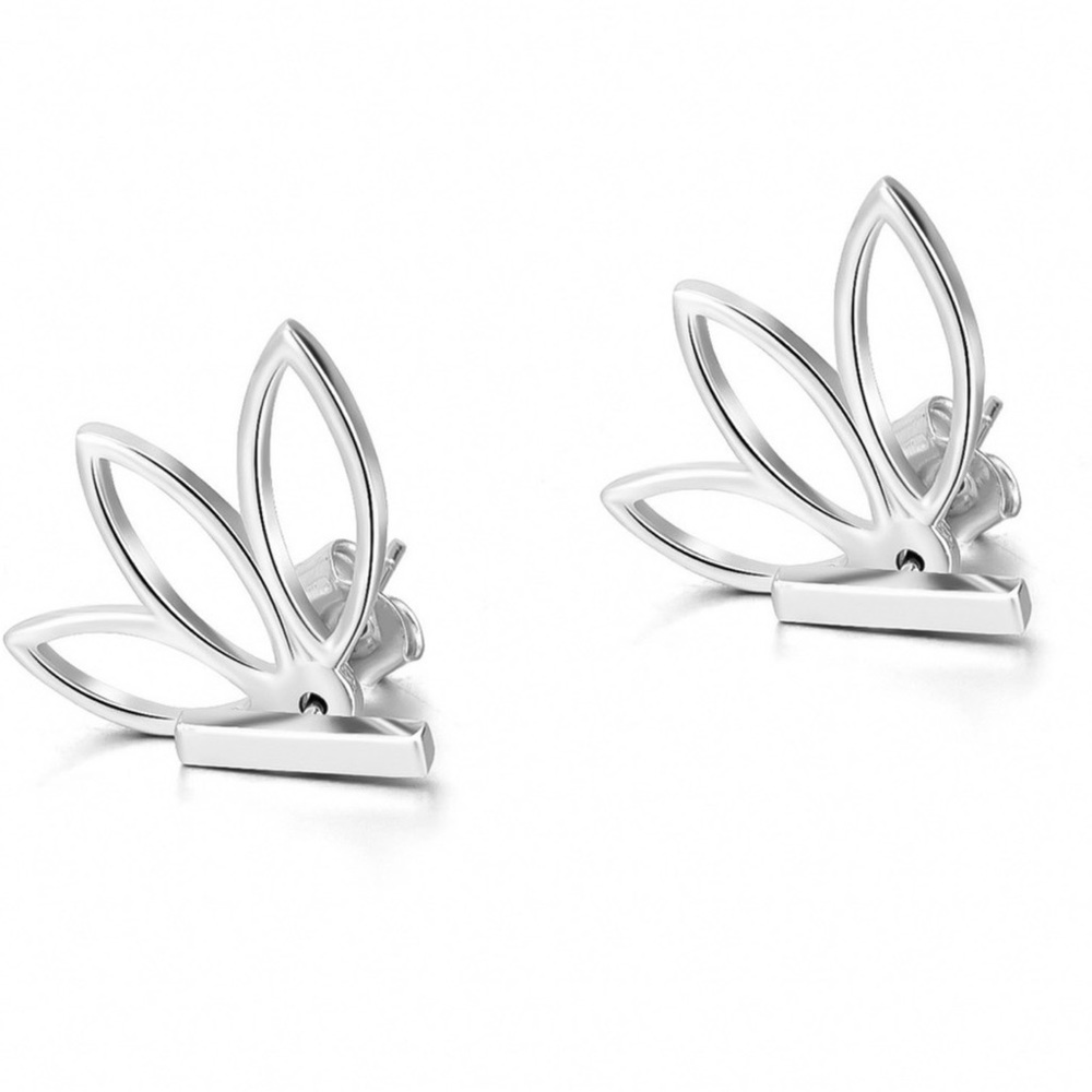 Silver Bar Stud w/Lotus Flower Jacket Earrings - Picture 3 of 8